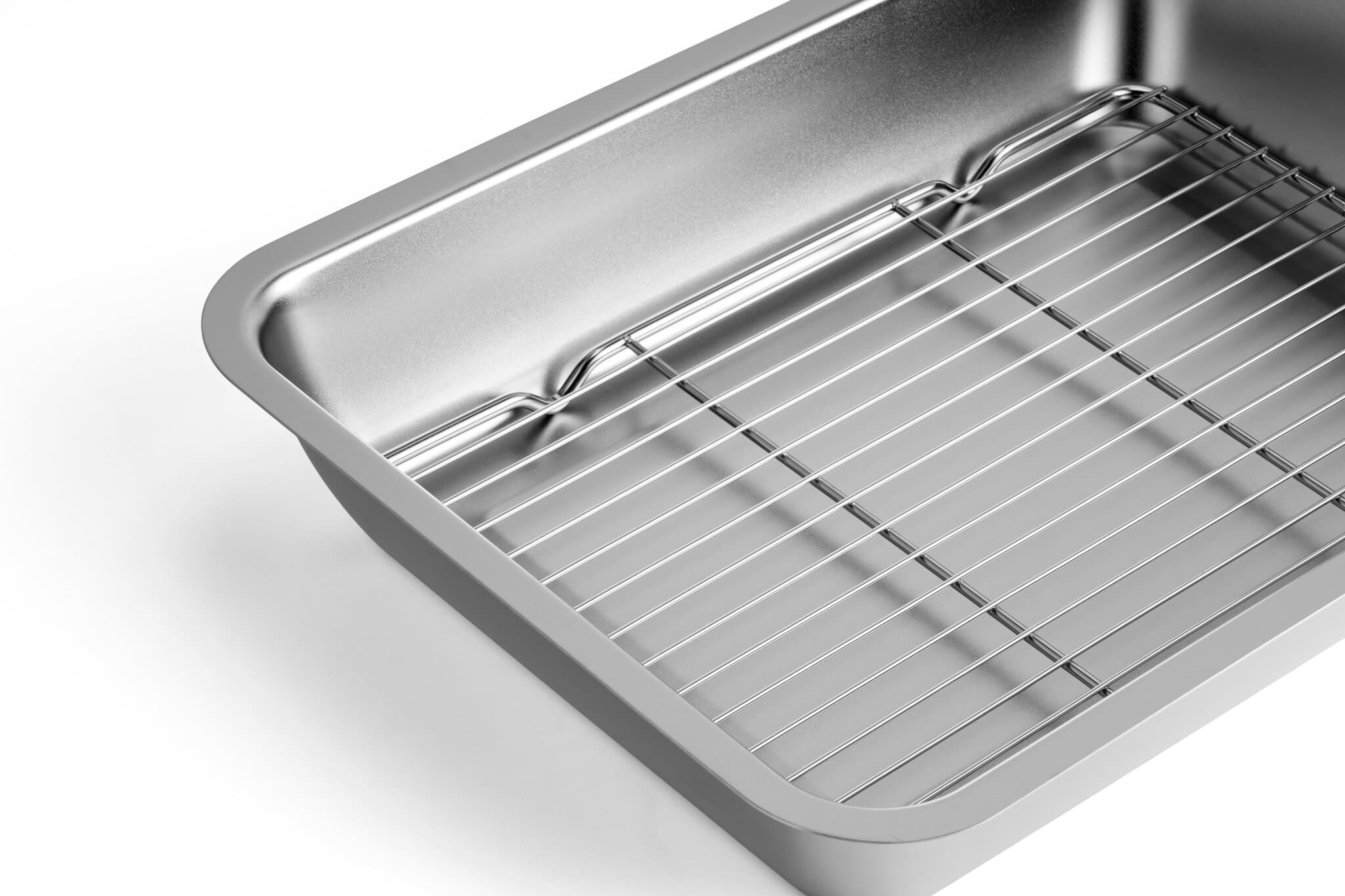 Stainless Steel Kitchen Sink with Draining Rack Stainless steel kitchen sink with integrated draining rack for efficient cleaning.