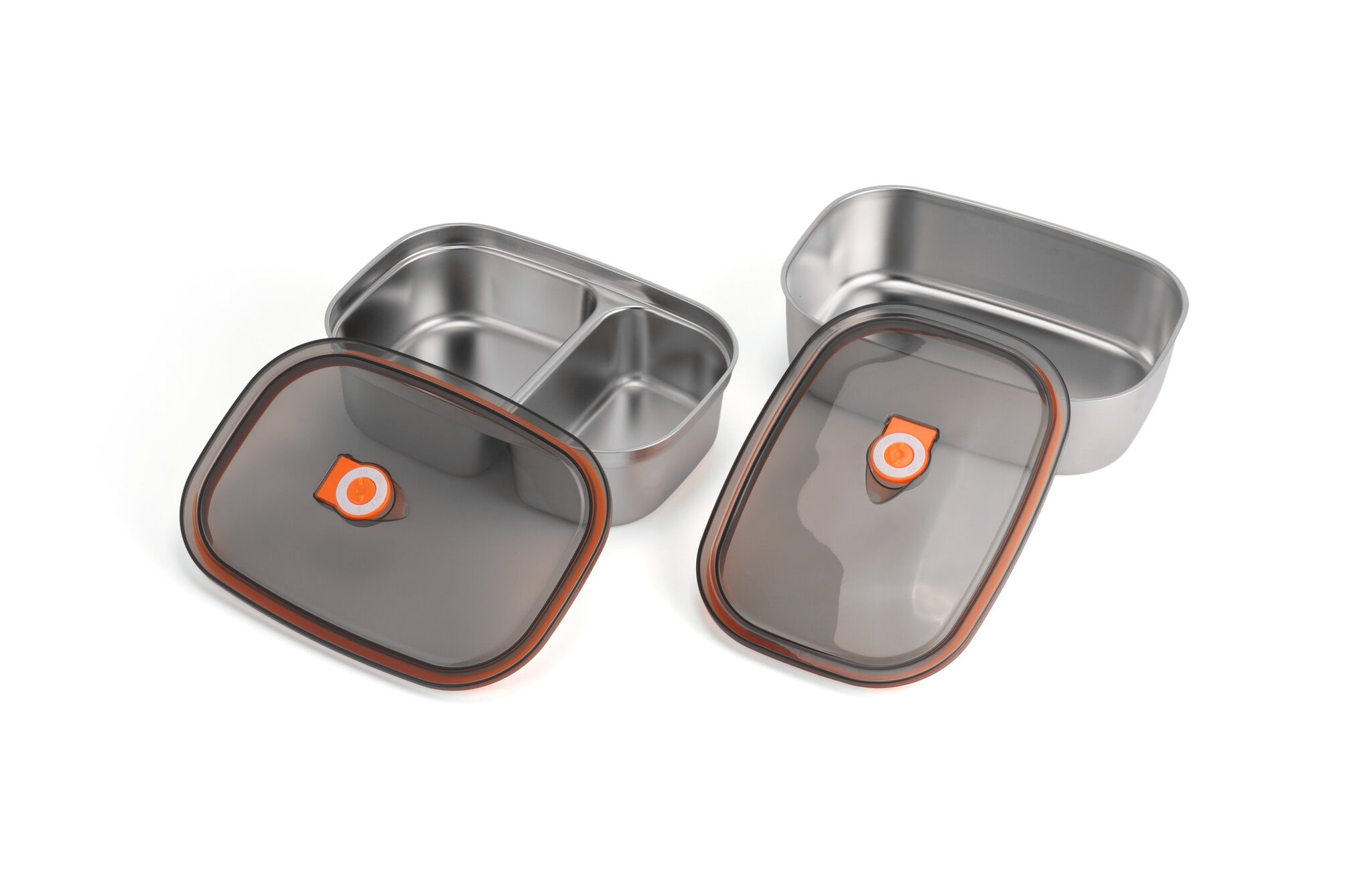 Stainless Steel Food Storage Containers Stainless steel food storage containers with airtight lids for kitchen organization.
