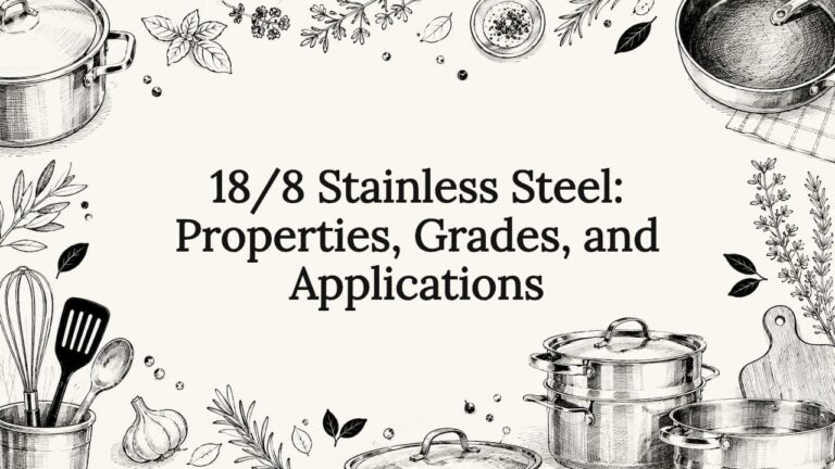 Stainless steel kitchenware with various pots, pans, and utensils for cooking and food preparation.