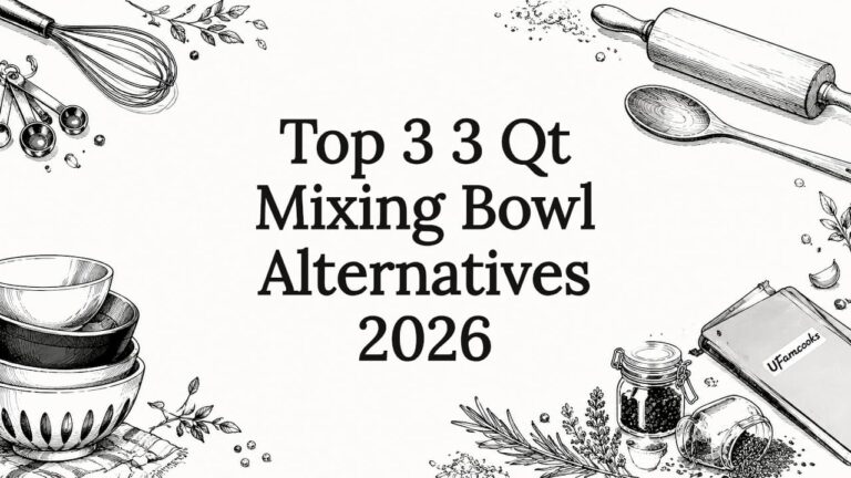 Top 3 Qt mixing bowls with kitchen utensils and ingredients for baking and cooking.