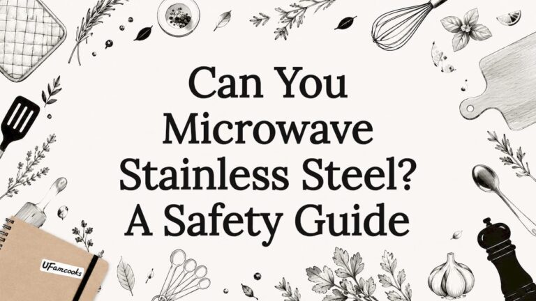 Microwave stainless steel safety guide for kitchenware.