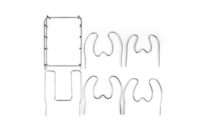 Stainless steel hooks and frame set for kitchen organization and storage solutions.