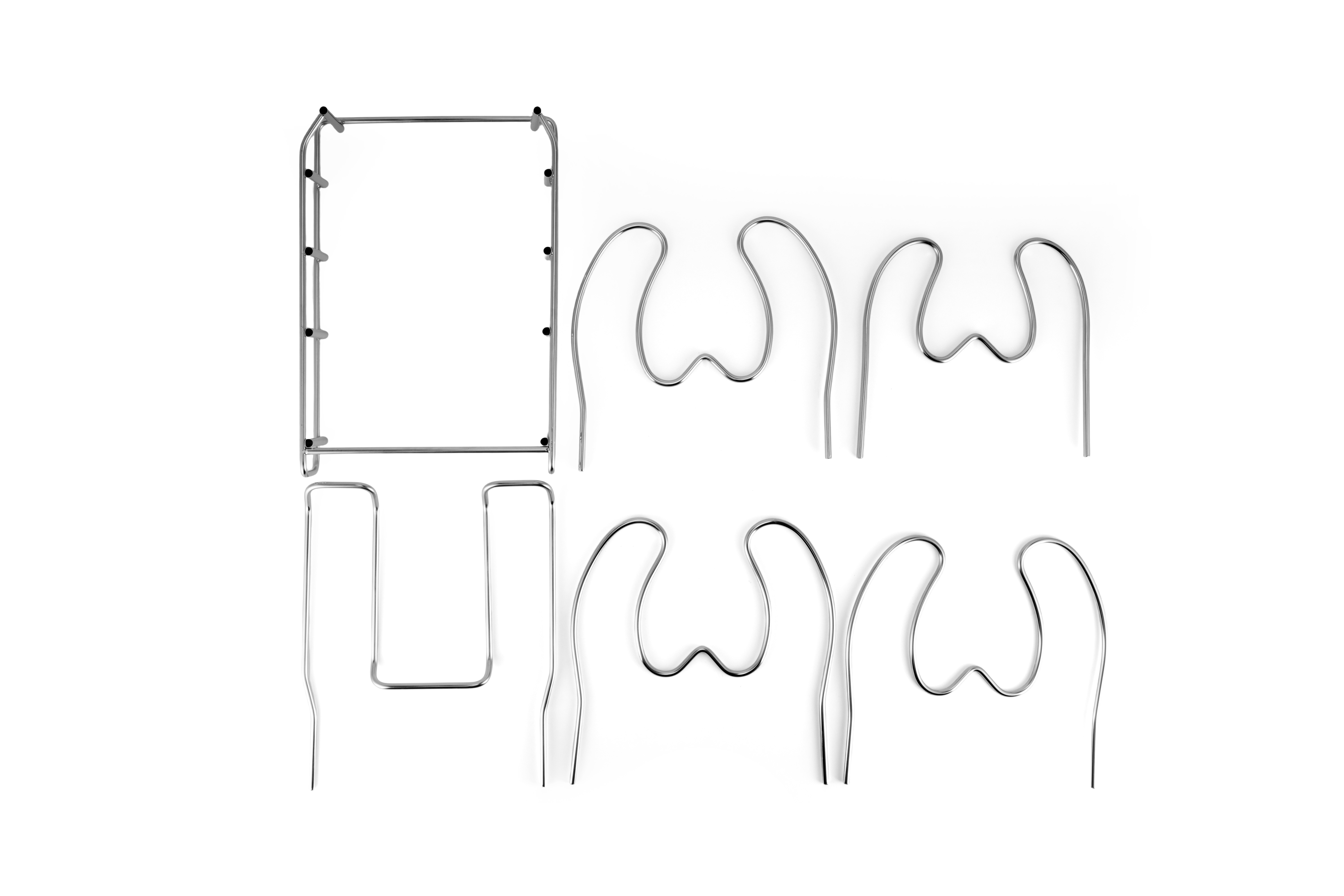 Stainless Steel Hook and Frame Set Stainless steel hooks and frame set for kitchen organization and storage solutions.