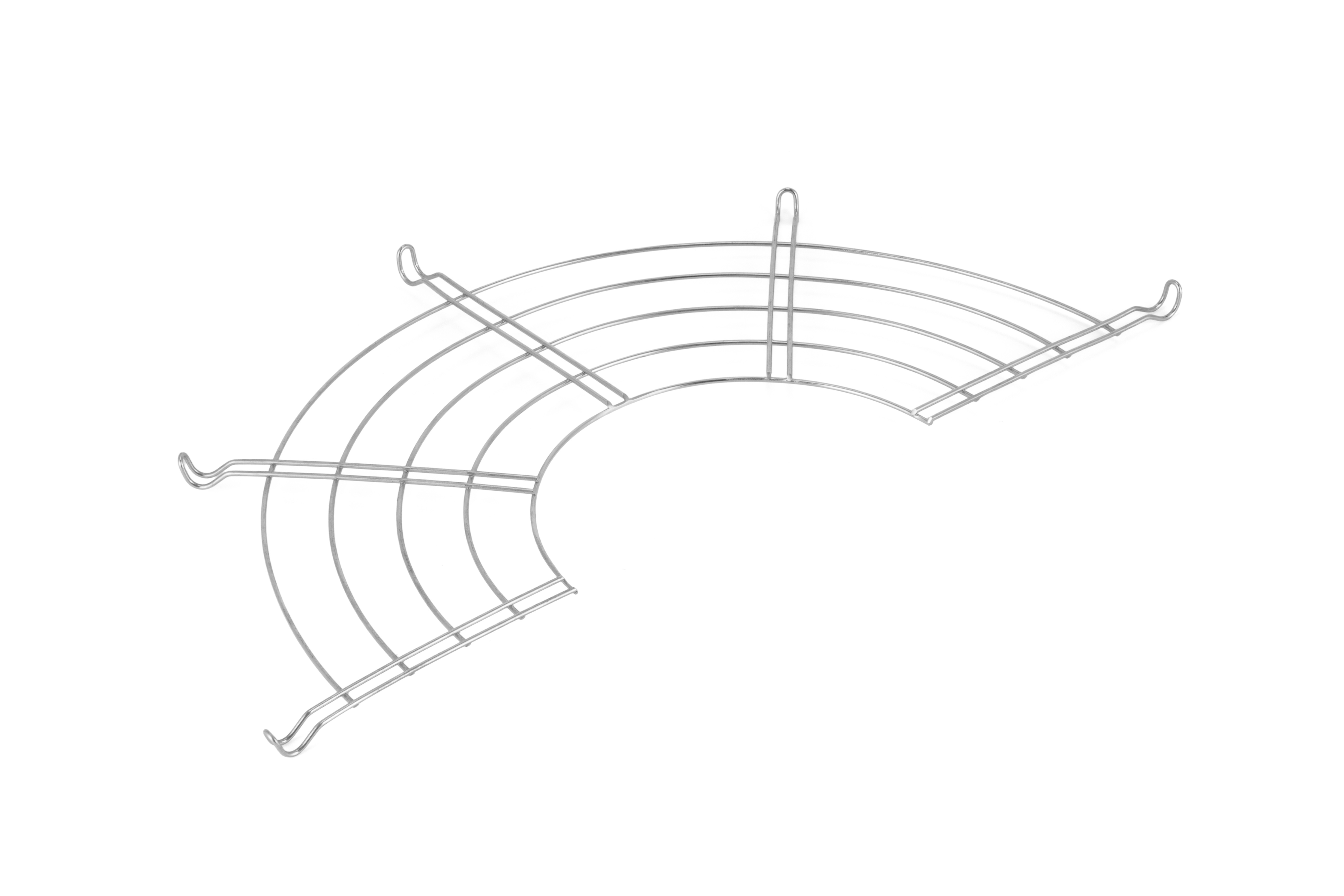 Drying rack for kitchen utensils and cookware, made of stainless steel with multiple arms and hooks.