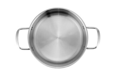 High-quality stainless steel cooking pot with handles, ideal for professional kitchens.