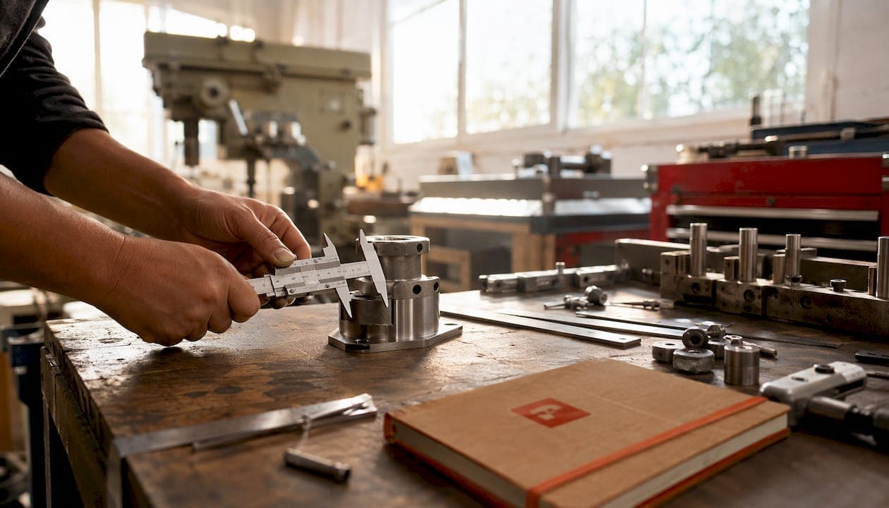 Hands measuring factory product prototype